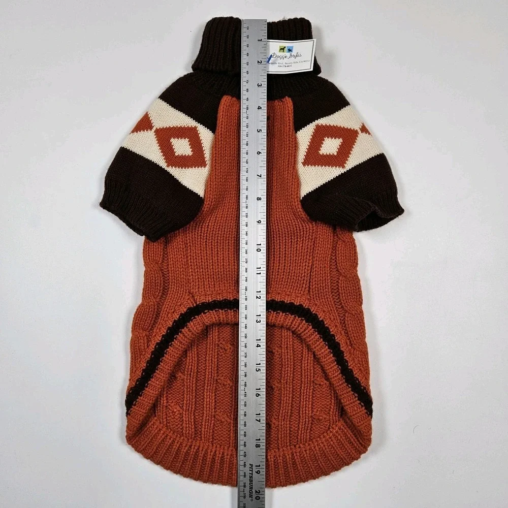 HIP DOGGIE Doggie Styles Ski Lodge Dog Cable Knit Sweater XL‎ Orange Brown NEW
